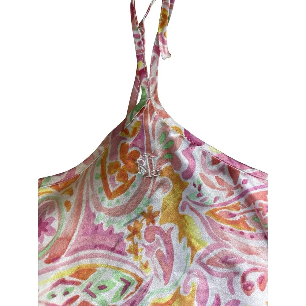 Ralph Lauren Nightgown Womens XL Paisley Chemise Pink Ruffle Black Label